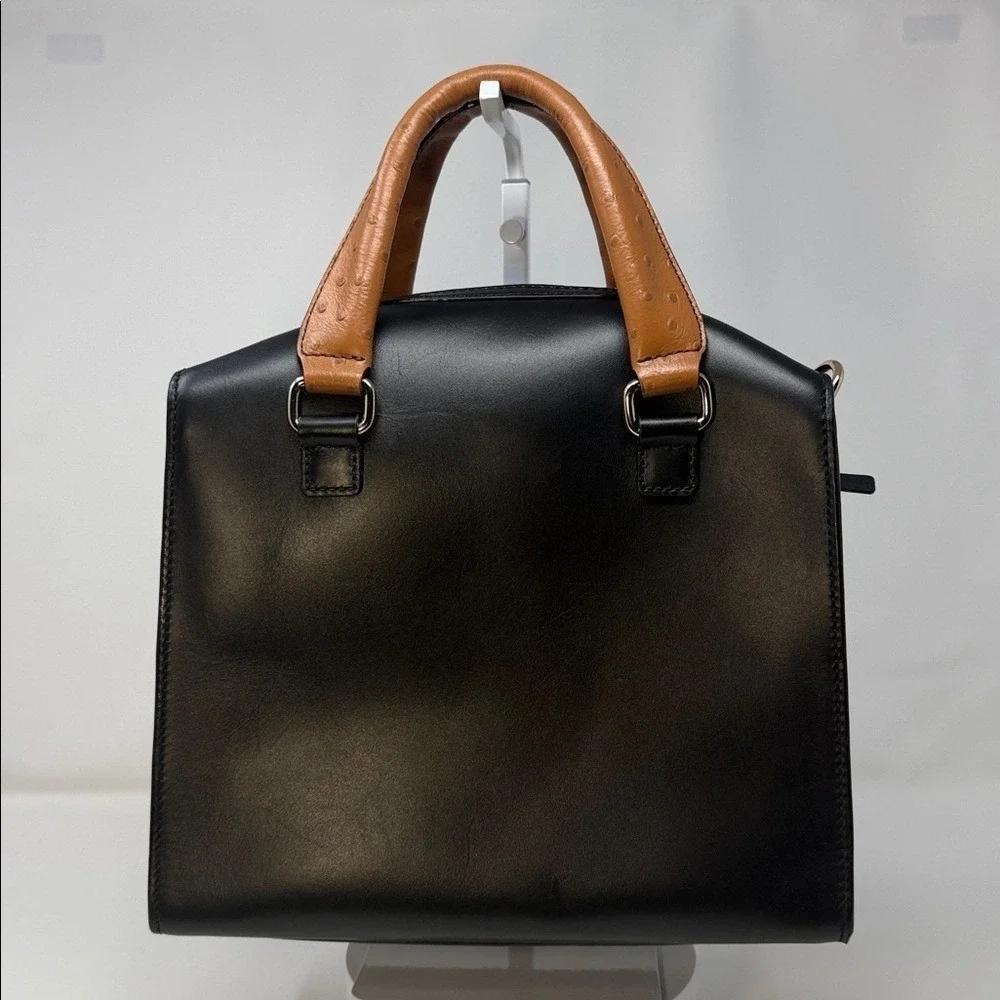 Kate Spade Bow Bridge Kennedy Satchel Black Leather Ostrich Trim Crossbody Bag
